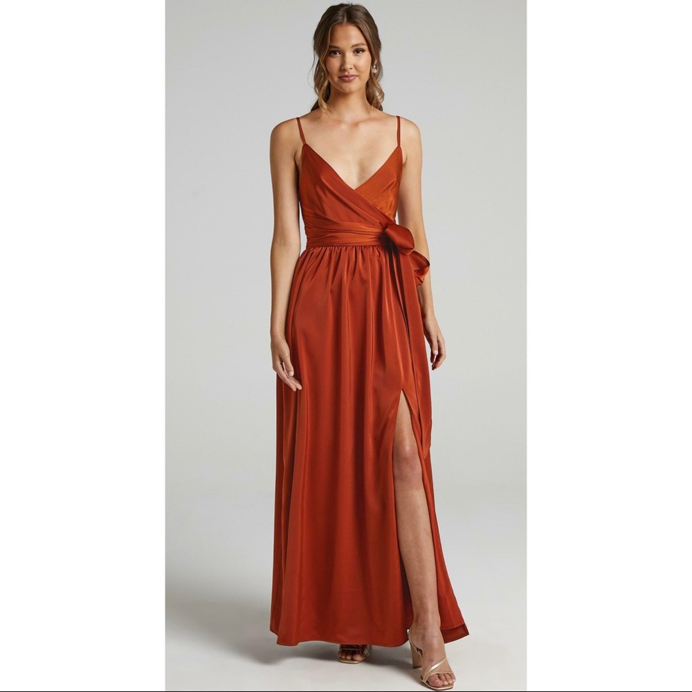 Showpo Revolve Around Me Dress Copper Maxi Rust